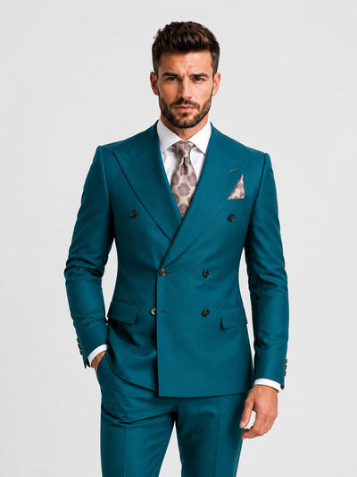 Double Breasted Teal Suit