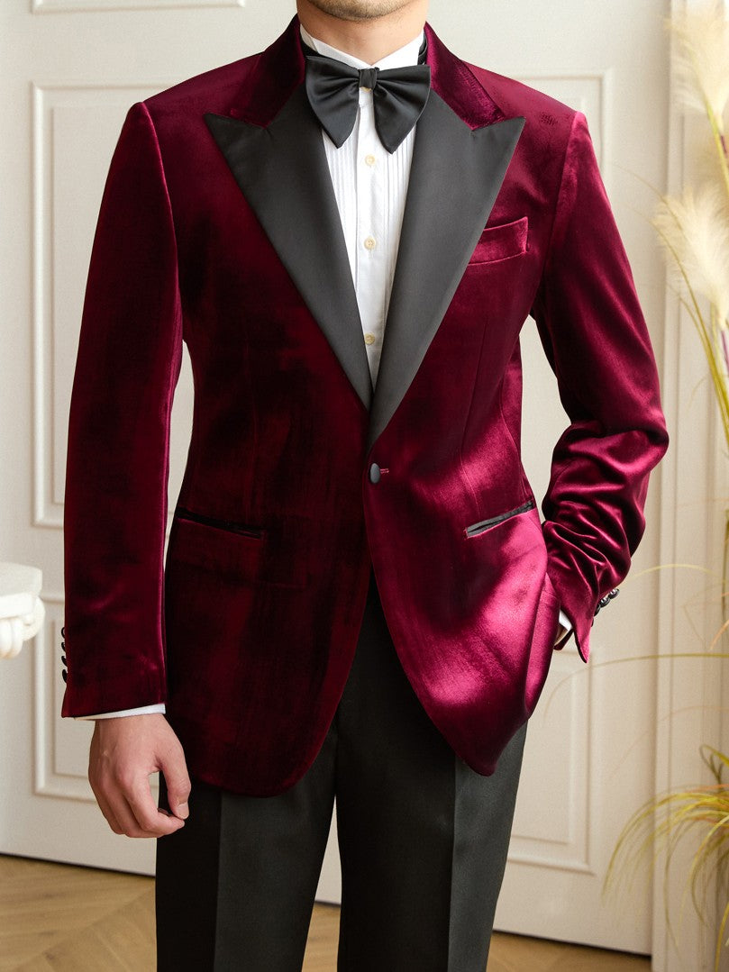 Men’s Velvet Tuxedo Suit with Black Satin Peak Lapels