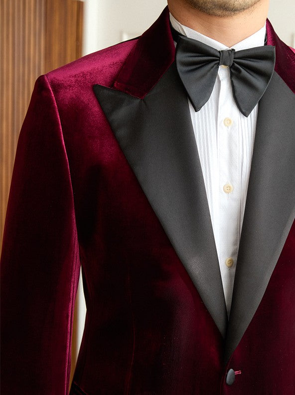 Men’s Velvet Tuxedo Suit with Black Satin Peak Lapels
