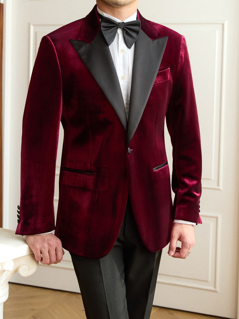 Men’s Velvet Tuxedo Suit with Black Satin Peak Lapels