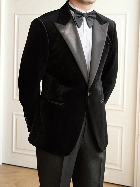 Men’s Velvet Tuxedo Suit with Black Satin Peak Lapels