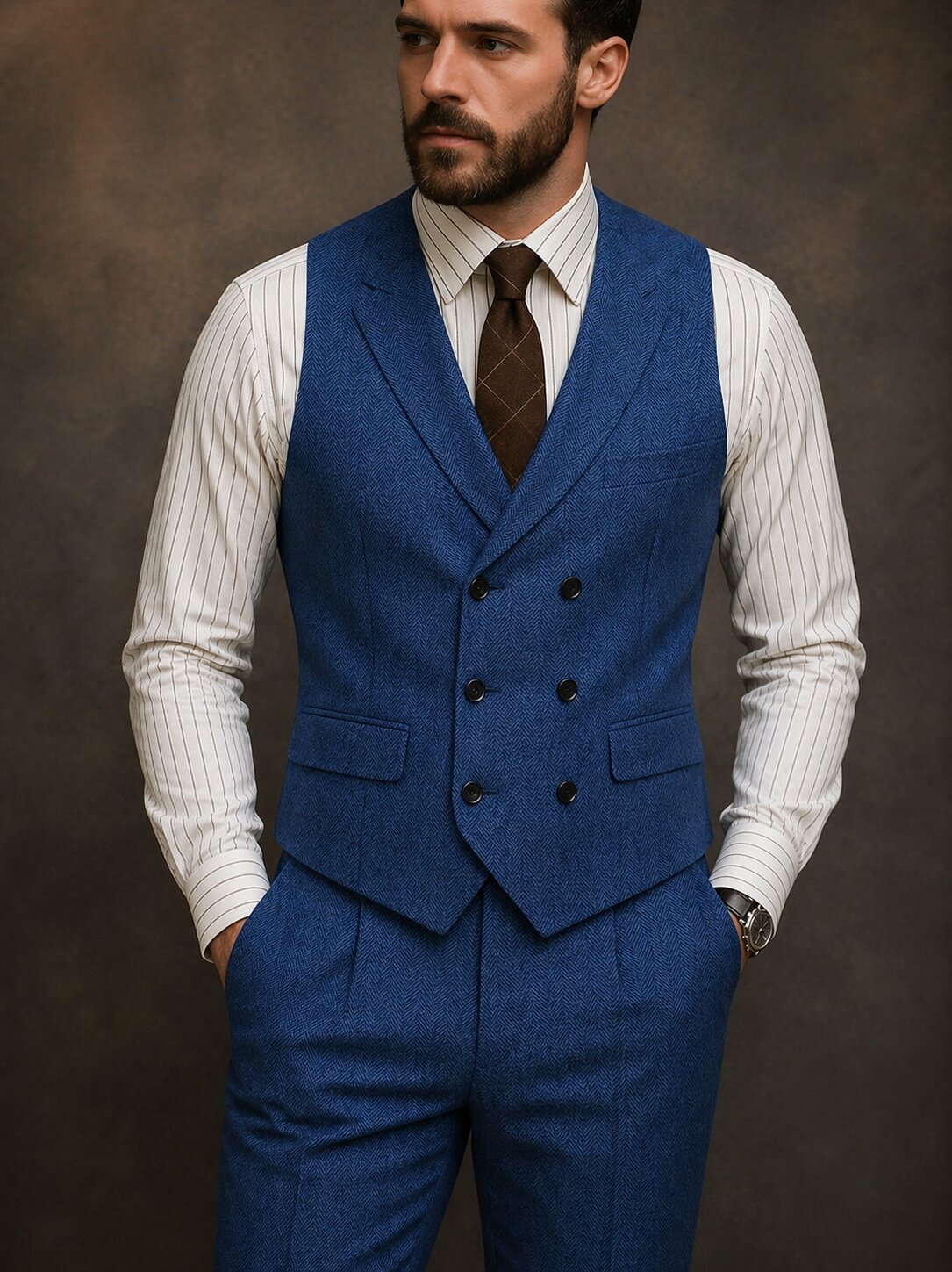 Men’s Vintage Herringbone Suit 3 Piece