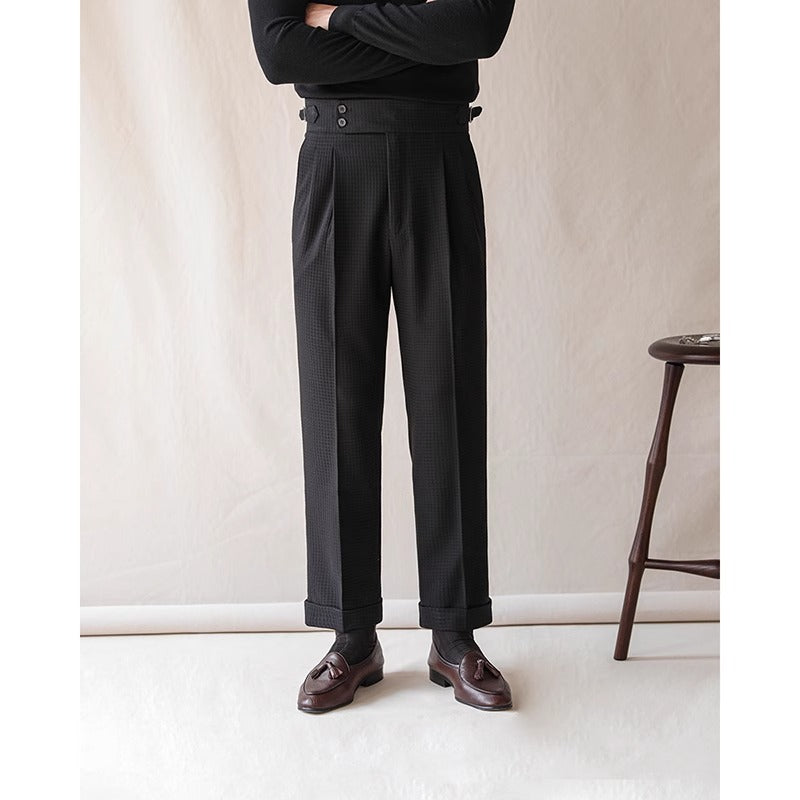Men’s Waffle Texture High-Waisted Gurkha Dress Pants