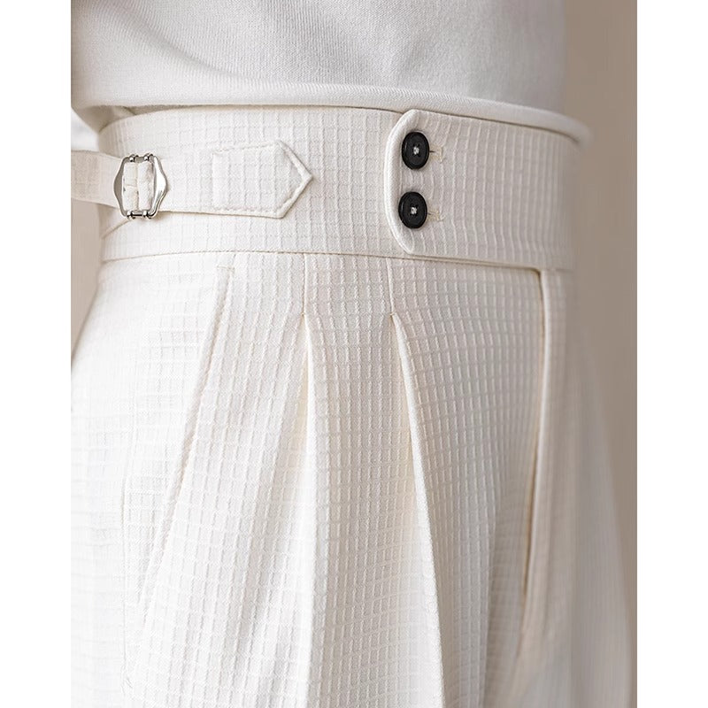 Men’s Waffle Texture High-Waisted Gurkha Dress Pants