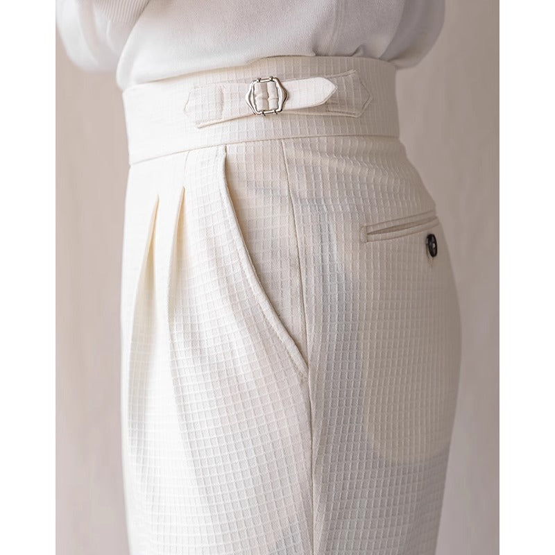 Men’s Waffle Texture High-Waisted Gurkha Dress Pants