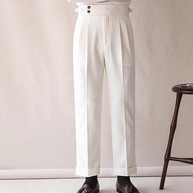 Men’s Waffle Texture High-Waisted Gurkha Dress Pants