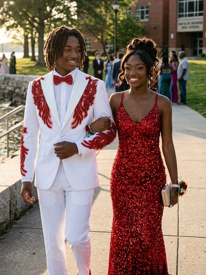 Men’s White 2-Piece Prom Suit With Rhinestones