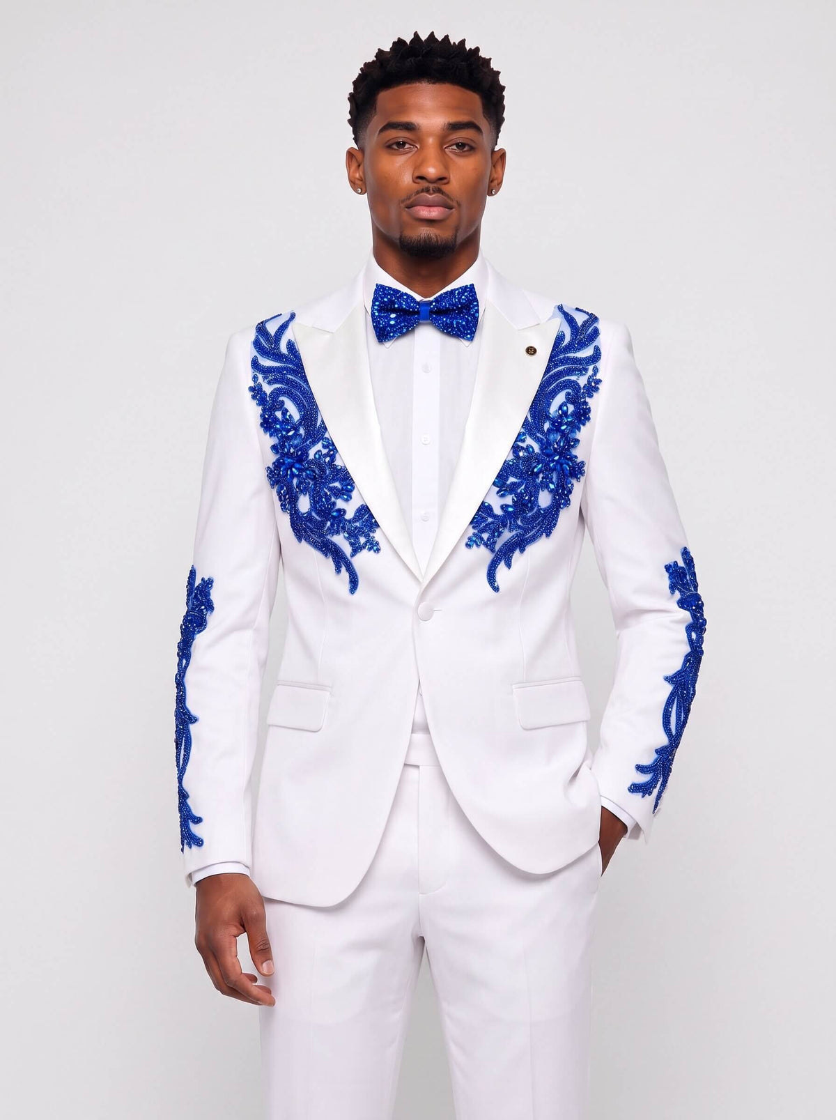 Men’s White 2-Piece Prom Suit With Rhinestones