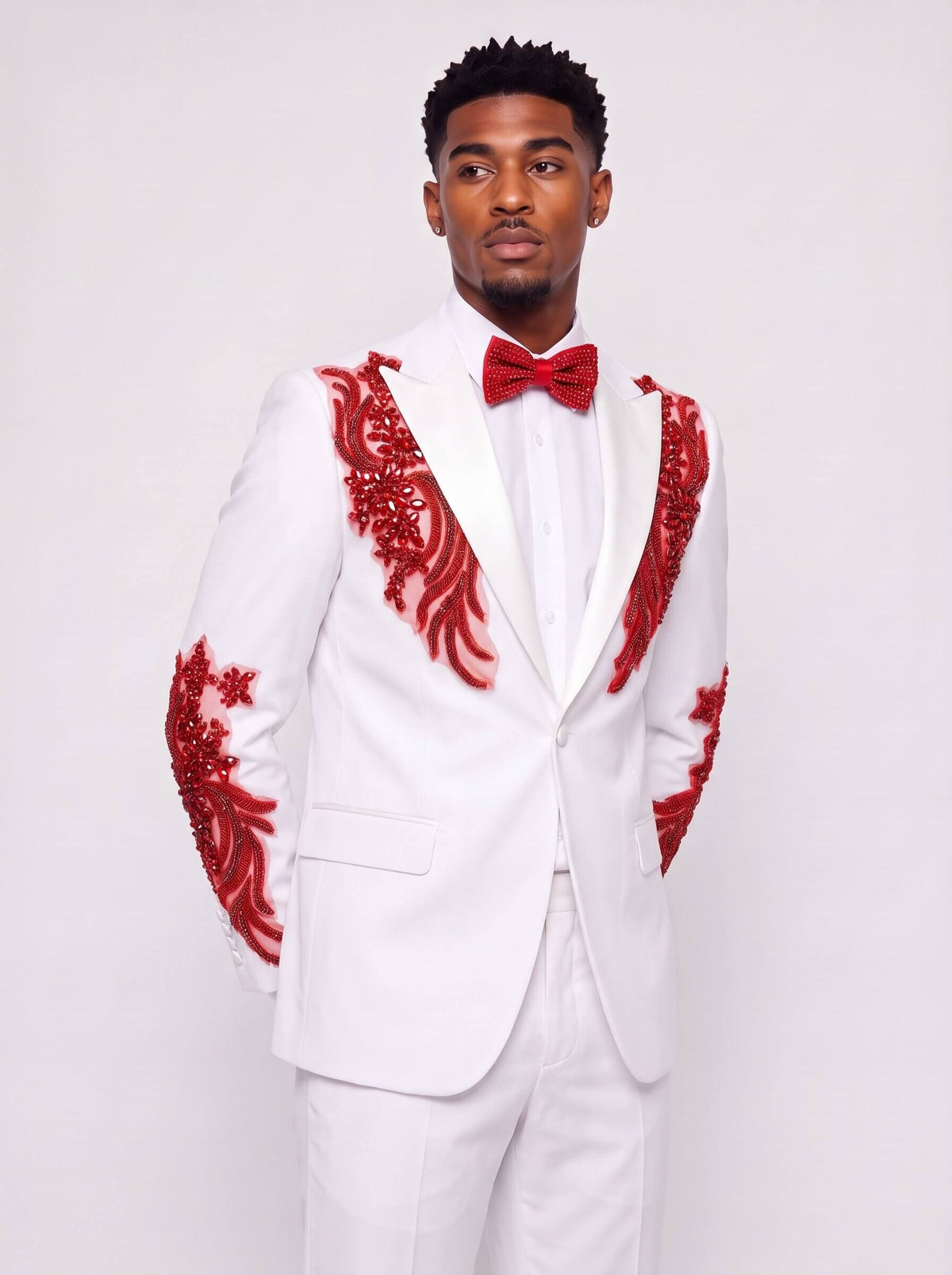 Men’s White 2-Piece Prom Suit With Rhinestones