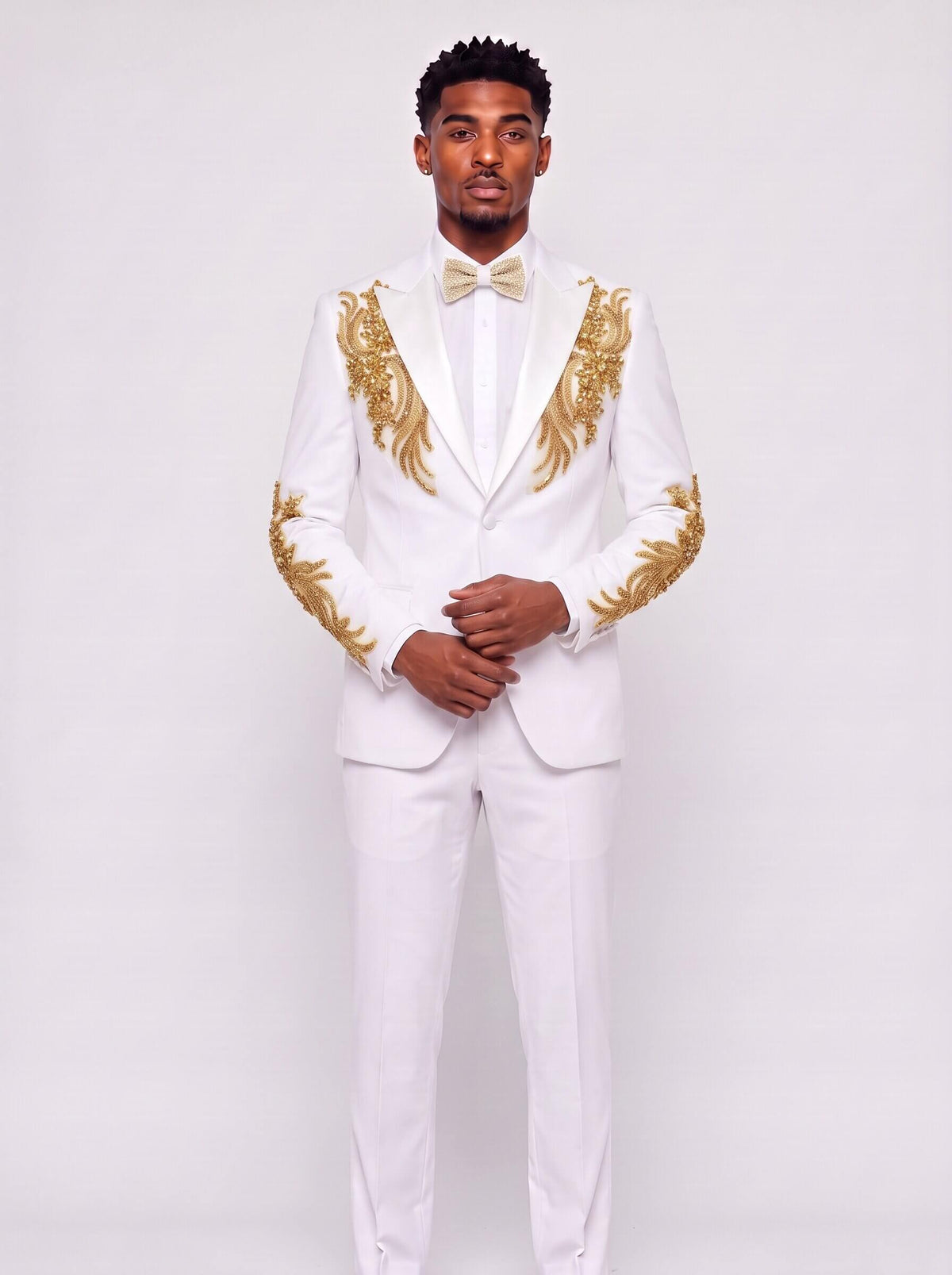 Men’s White 2-Piece Prom Suit With Rhinestones