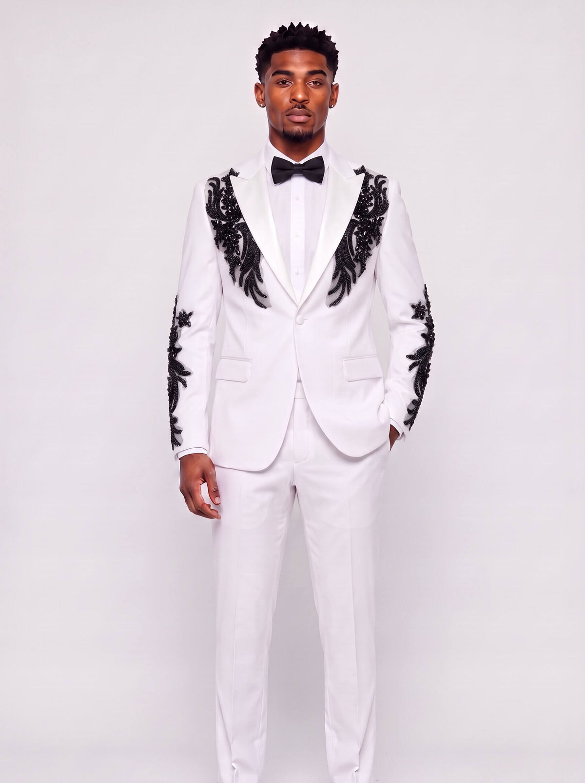 Men’s White 2-Piece Prom Suit With Rhinestones