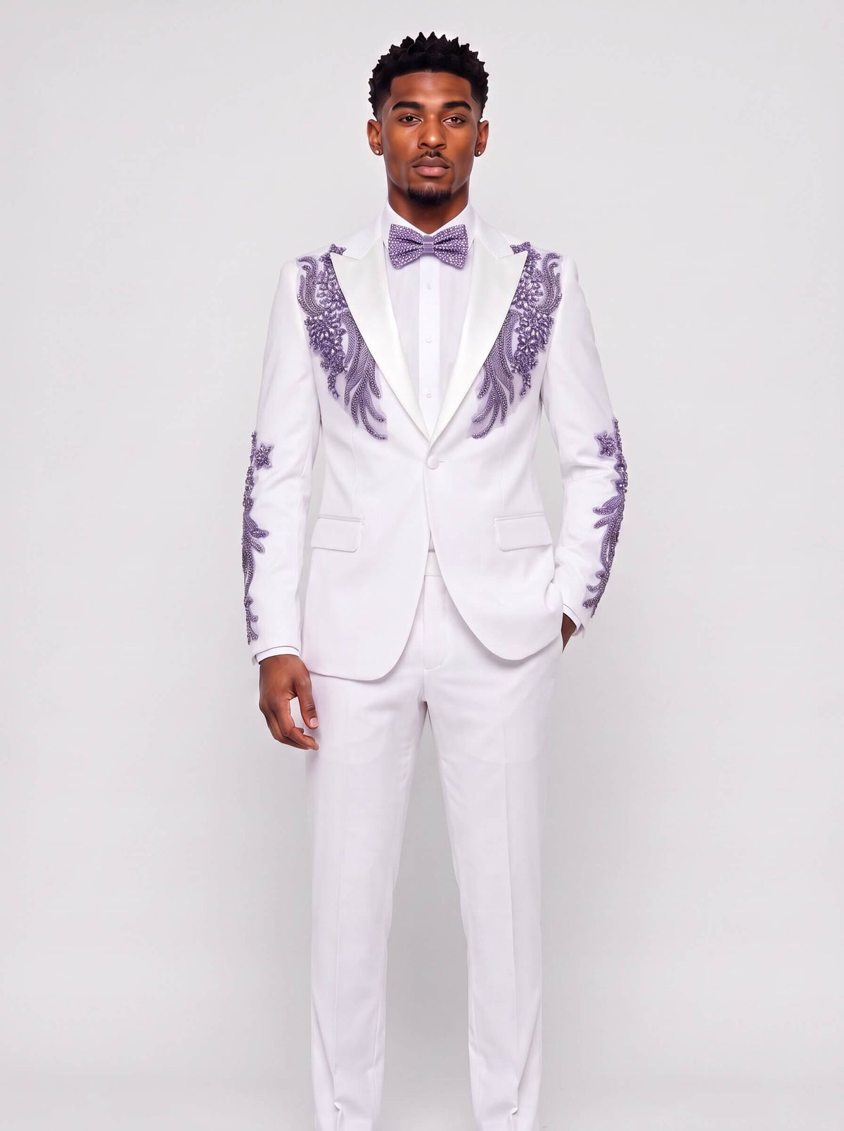Men’s White 2-Piece Prom Suit With Rhinestones