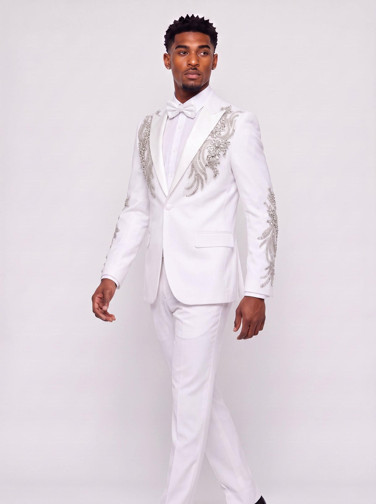 Men’s White 2-Piece Prom Suit With Rhinestones