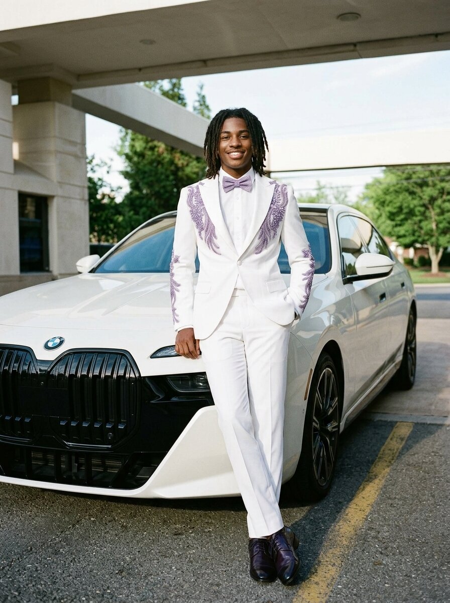 Men’s White 2-Piece Prom Suit With Rhinestones
