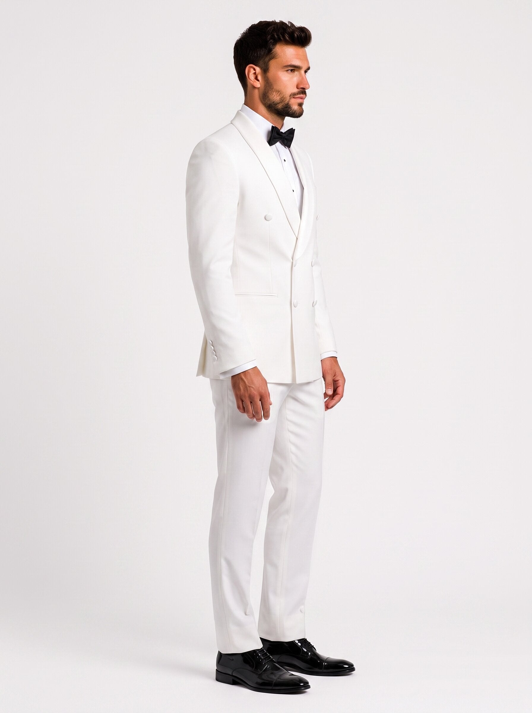 Men’s All White Double-Breasted 2 Piece Wedding Tuxedo
