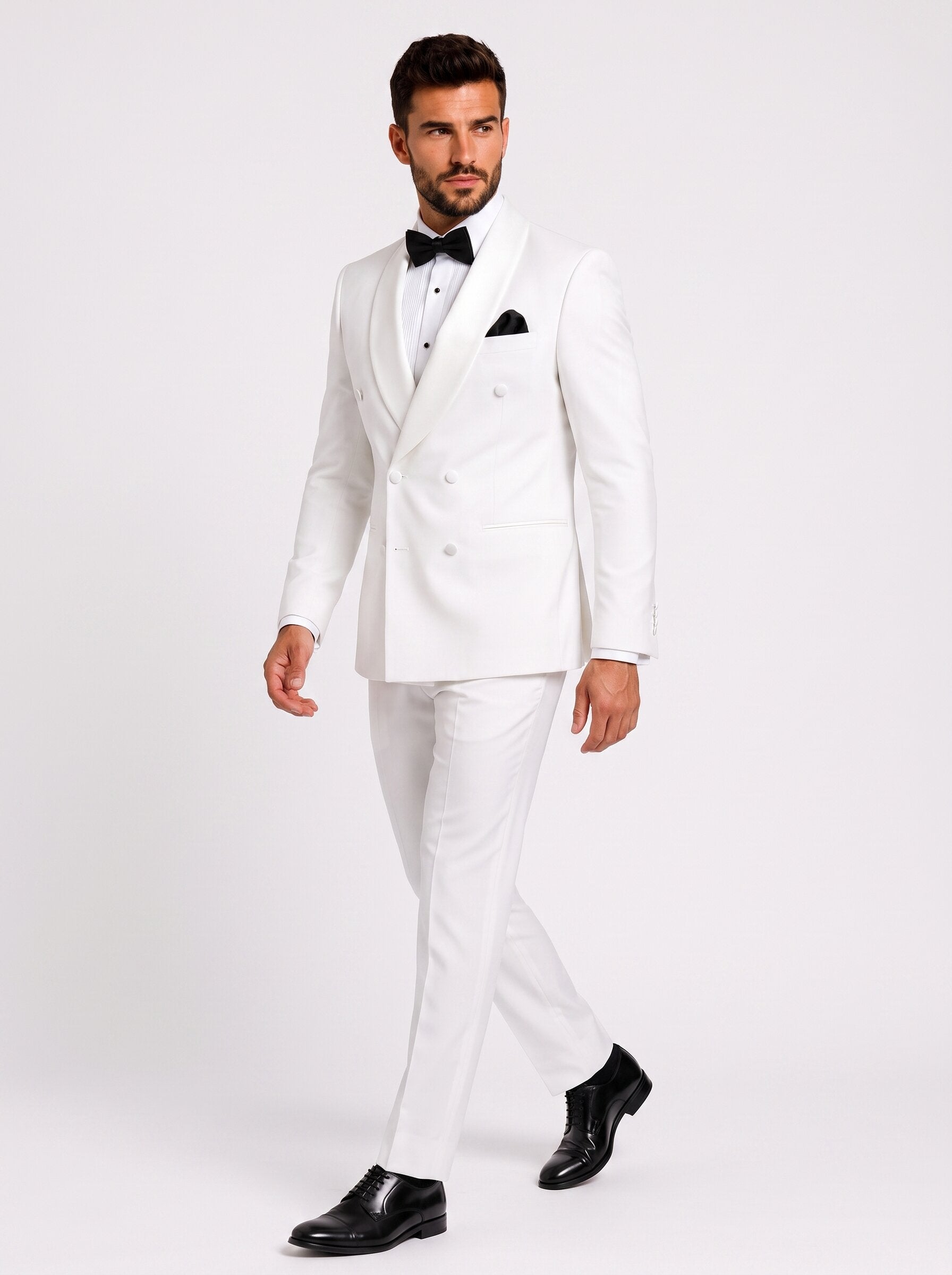 Men’s All White Double-Breasted 2 Piece Wedding Tuxedo