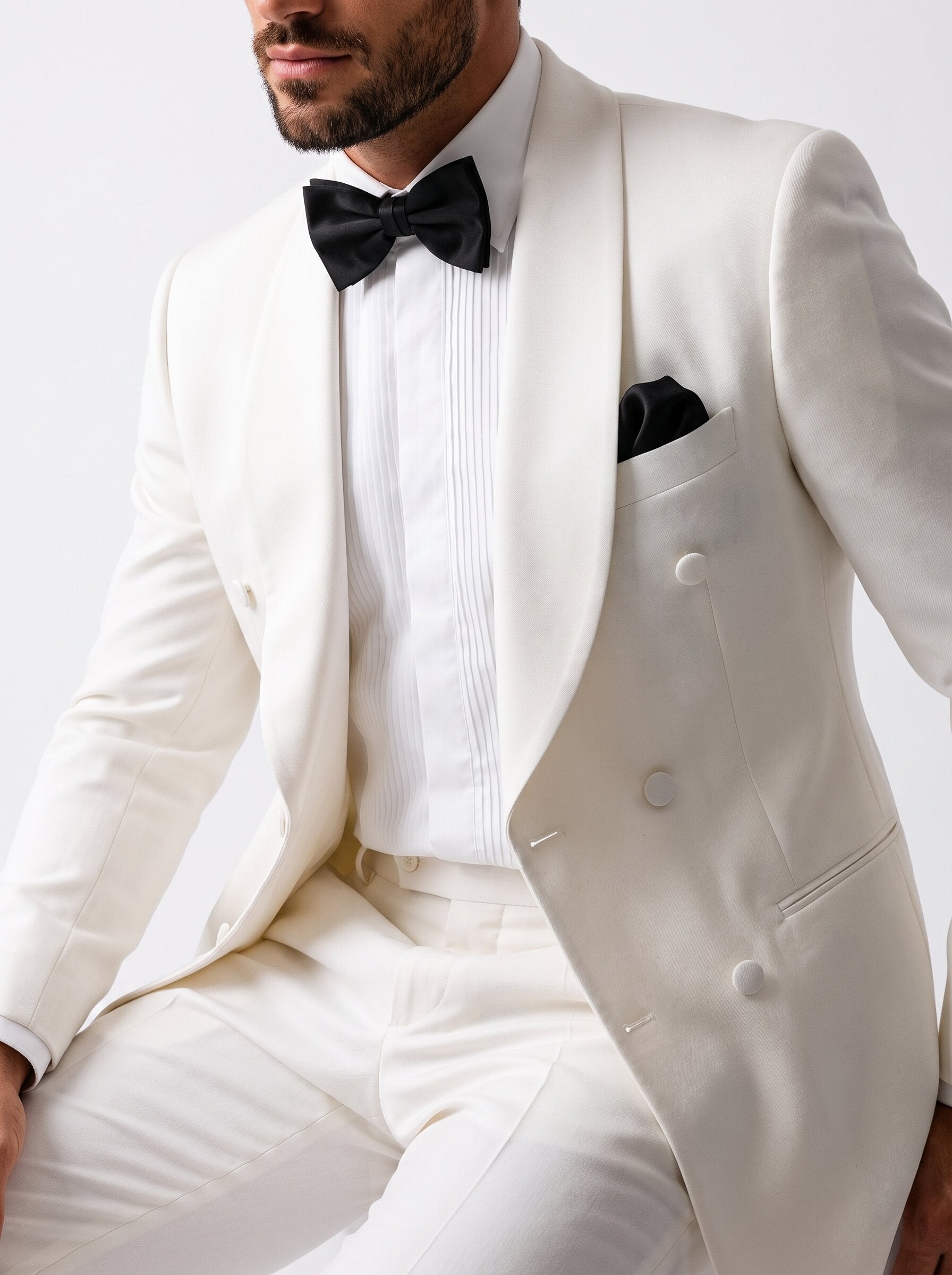 Men’s All White Double-Breasted 2 Piece Wedding Tuxedo