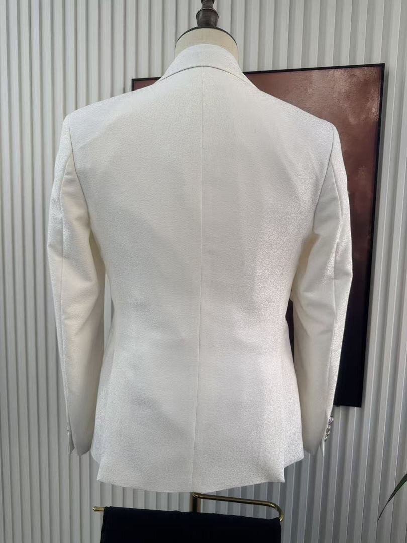 Men's White Peak Lapel 3 Piece Tuxedo with Black Contrast