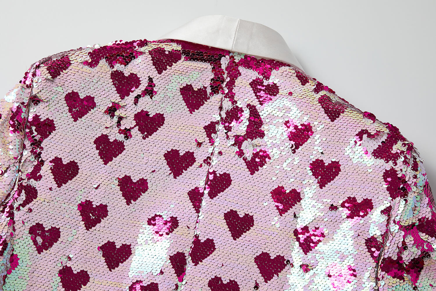Men's White Pink Heart Sequin Blazer