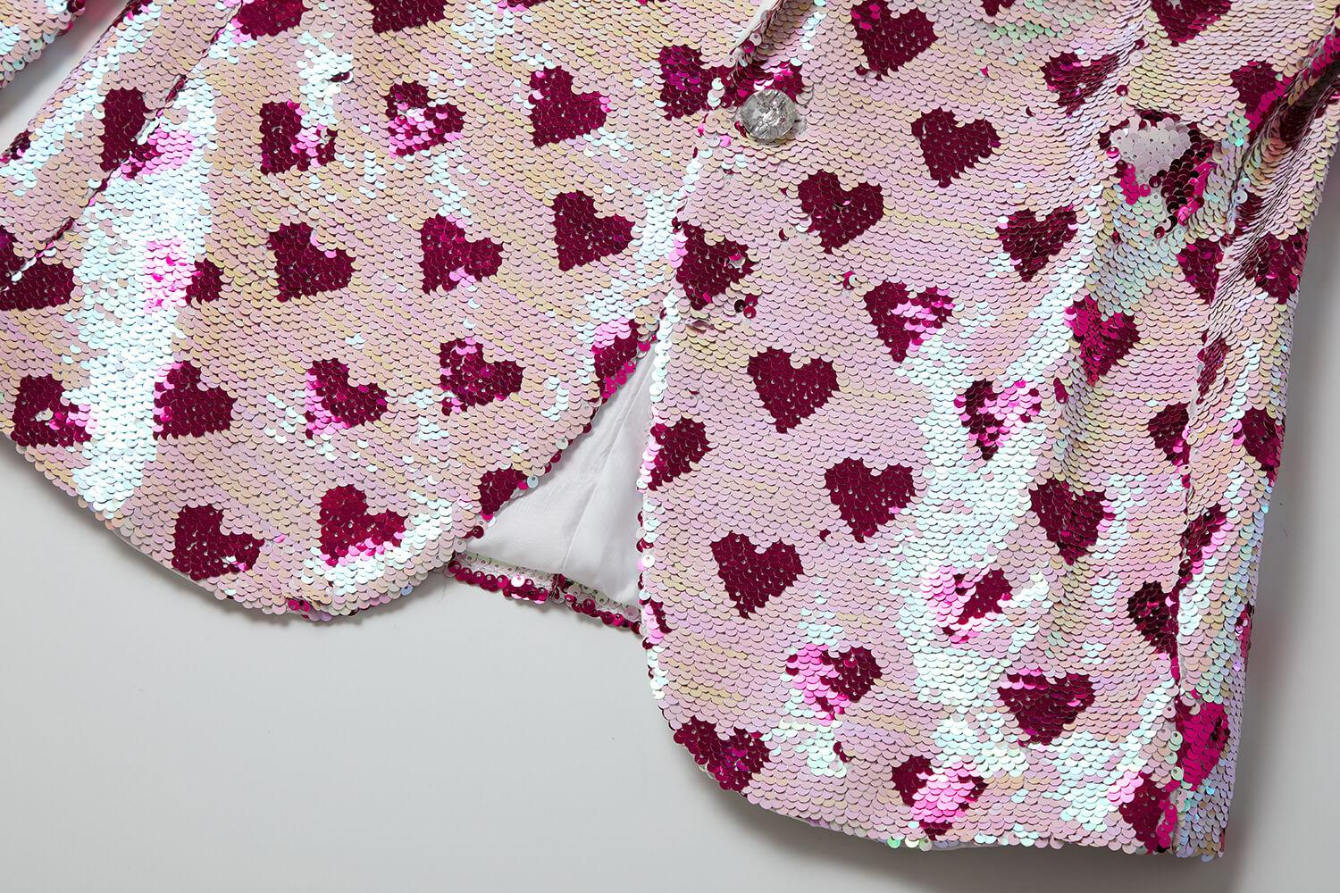 Men's White Pink Heart Sequin Blazer