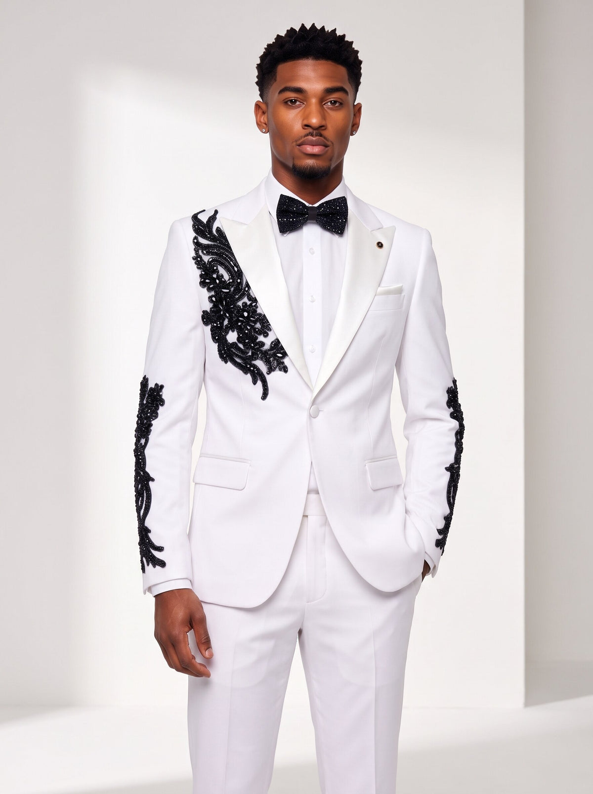 Men’s White Rhinestone 2-Piece Prom Suit