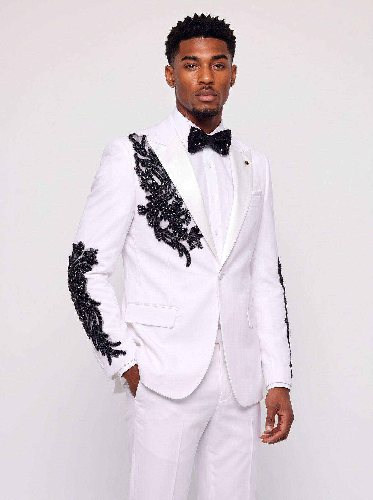 Men’s White Rhinestone 2-Piece Prom Suit