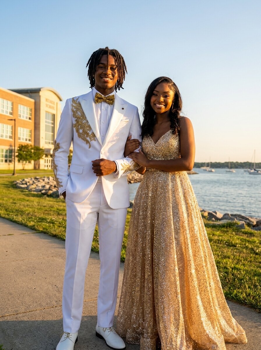 Men’s White Rhinestone 2-Piece Prom Suit