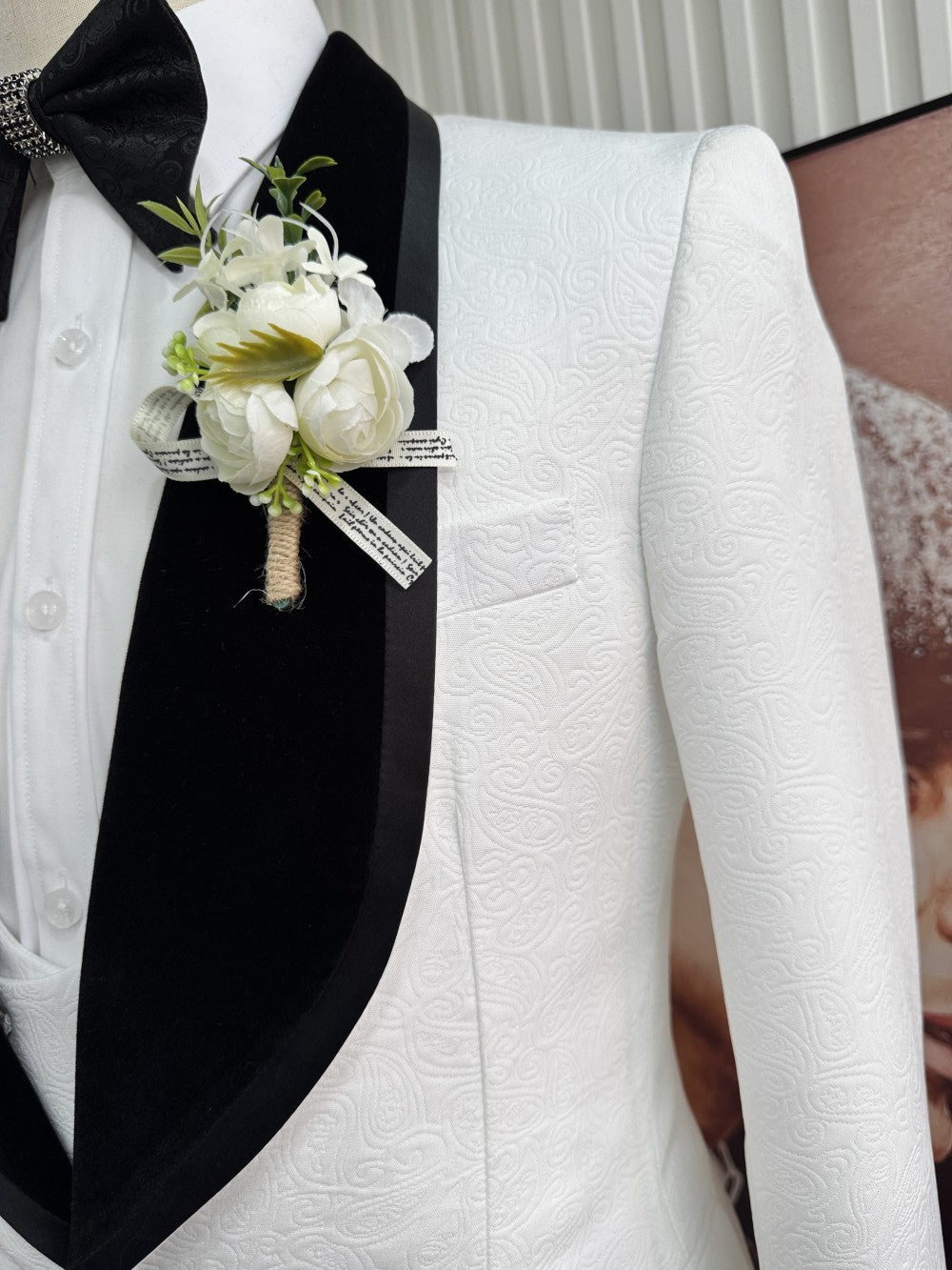 Men’s White Tuxedo with Black Shawl Lapel