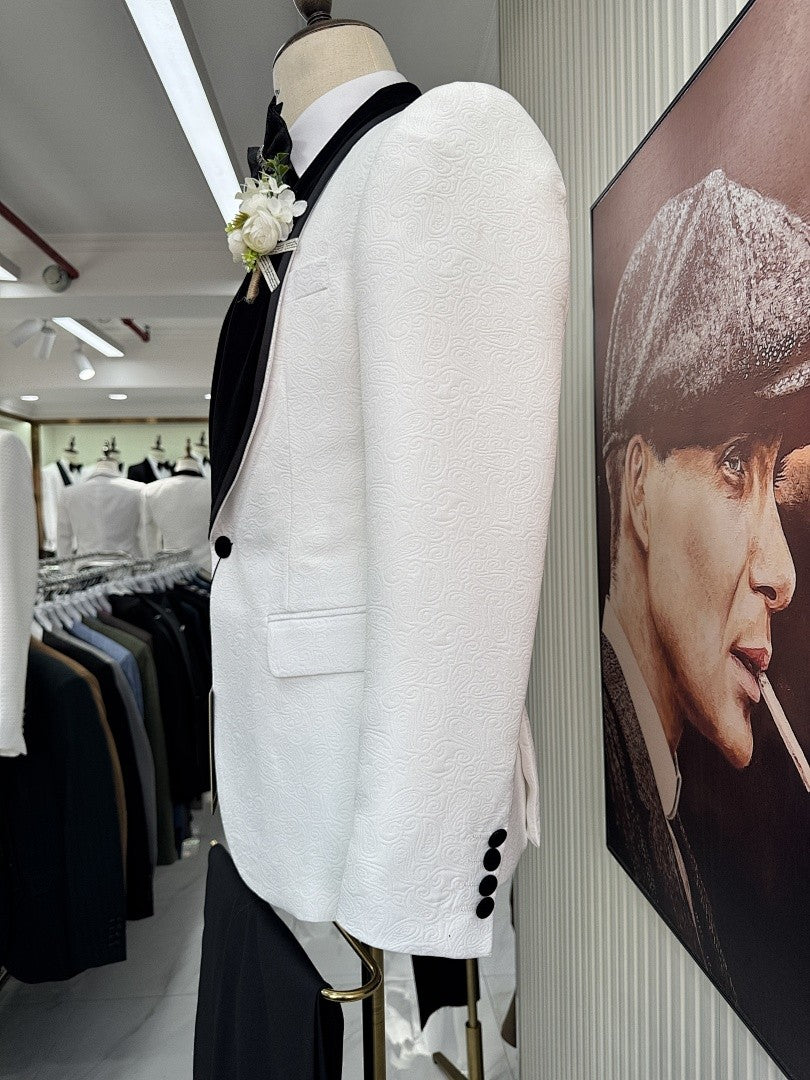 Men’s White Tuxedo with Black Shawl Lapel