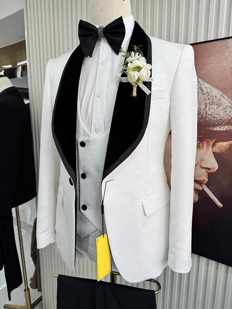 Men’s White Tuxedo with Black Shawl Lapel