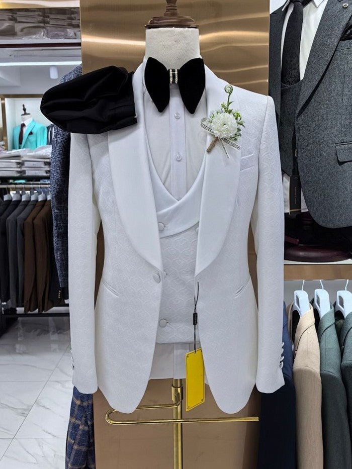 Men’s White Shawl Lapel 3 Piece Wedding Suit