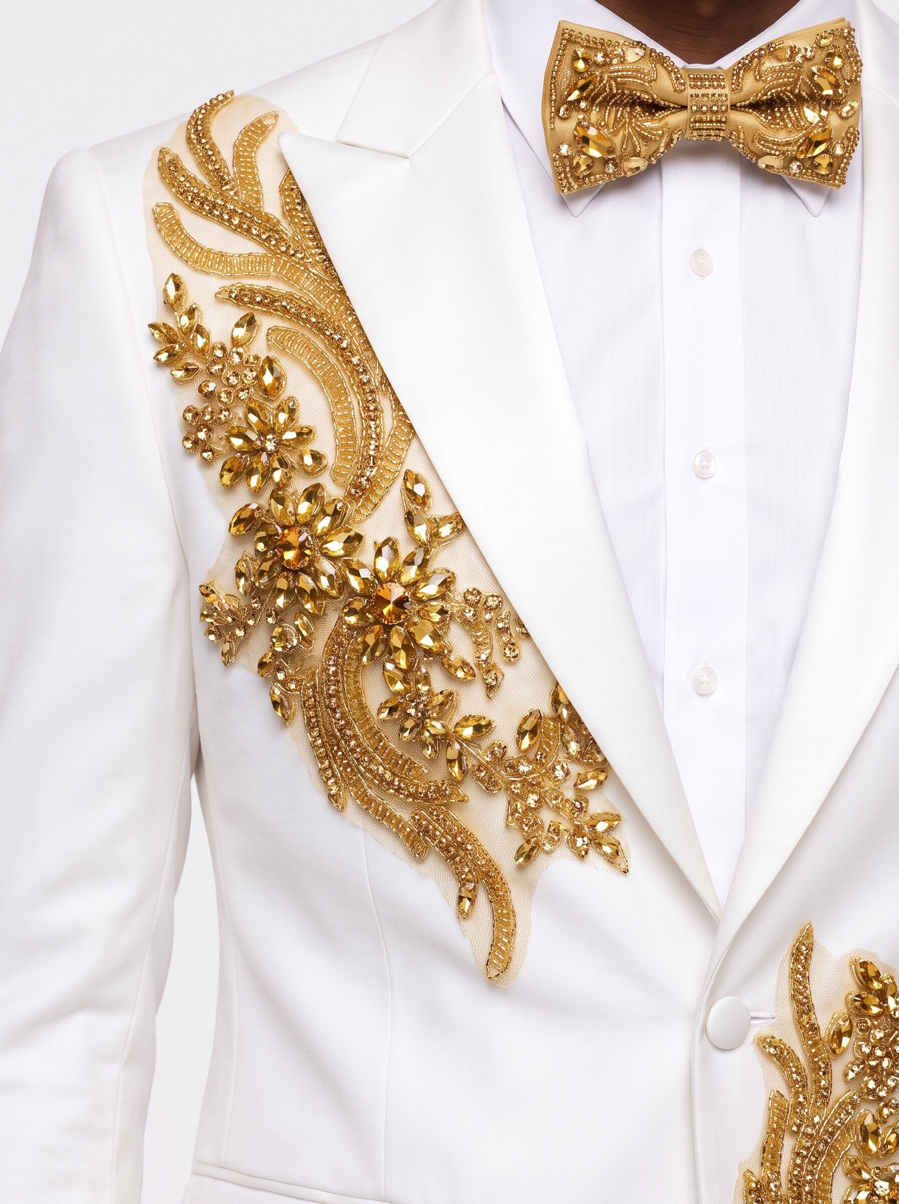 Men's White Suit With Rhinestones 2 Piece