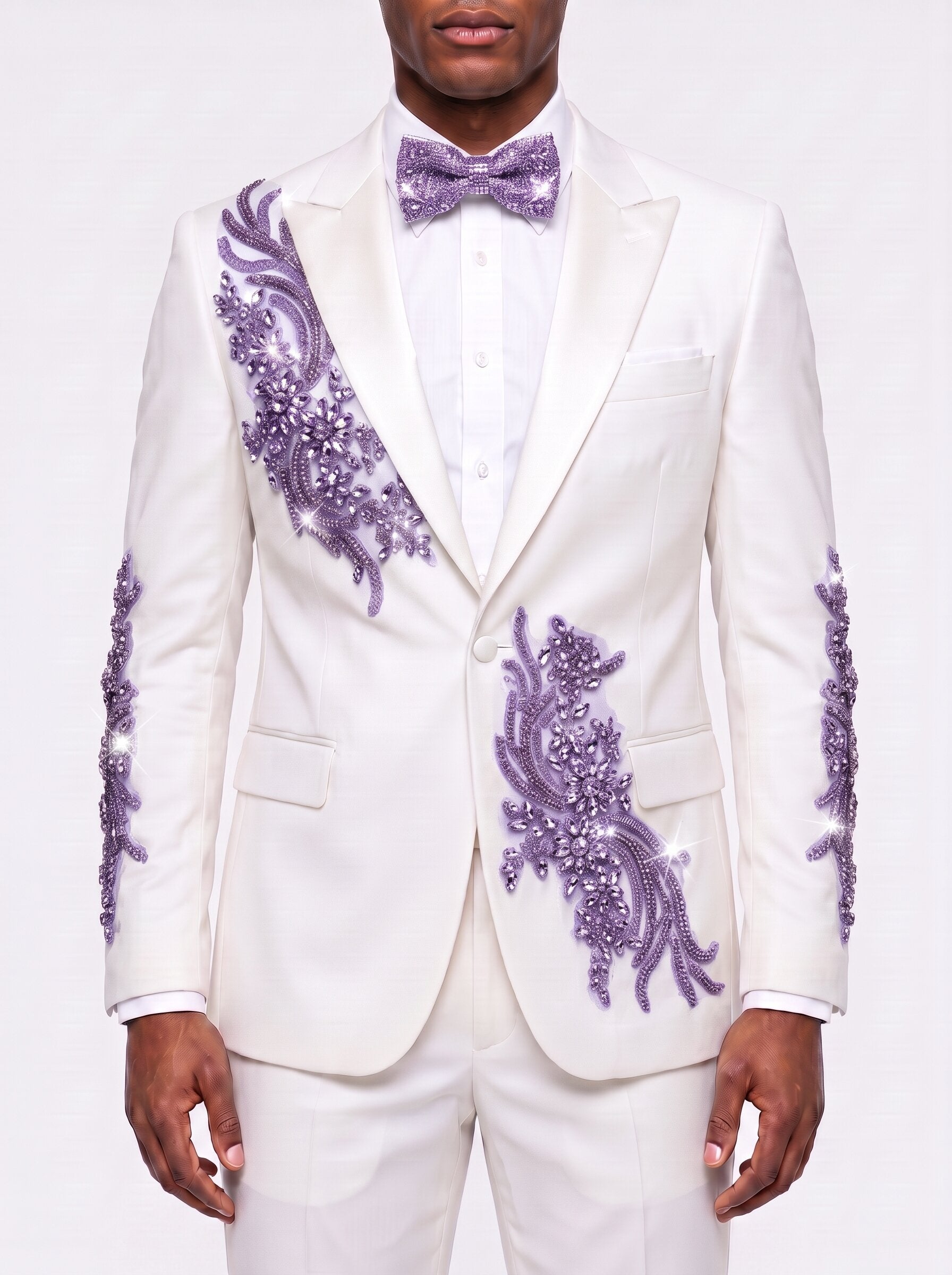 Men's White Suit With Rhinestones 2 Piece
