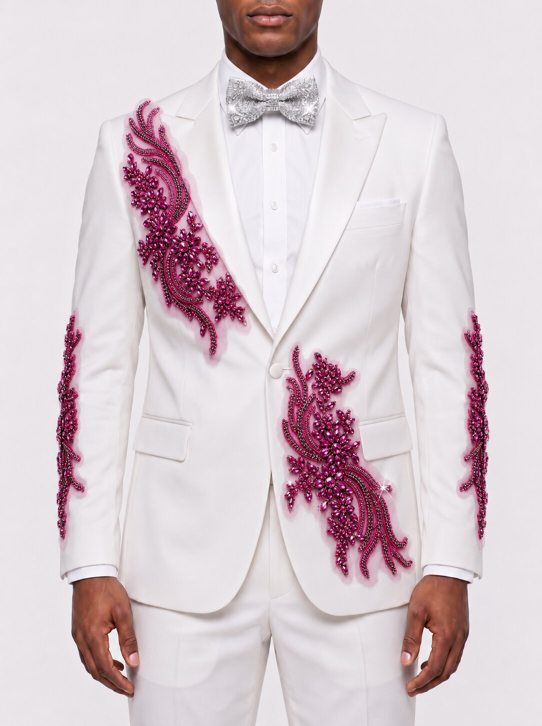 Men's White Suit With Rhinestones 2 Piece