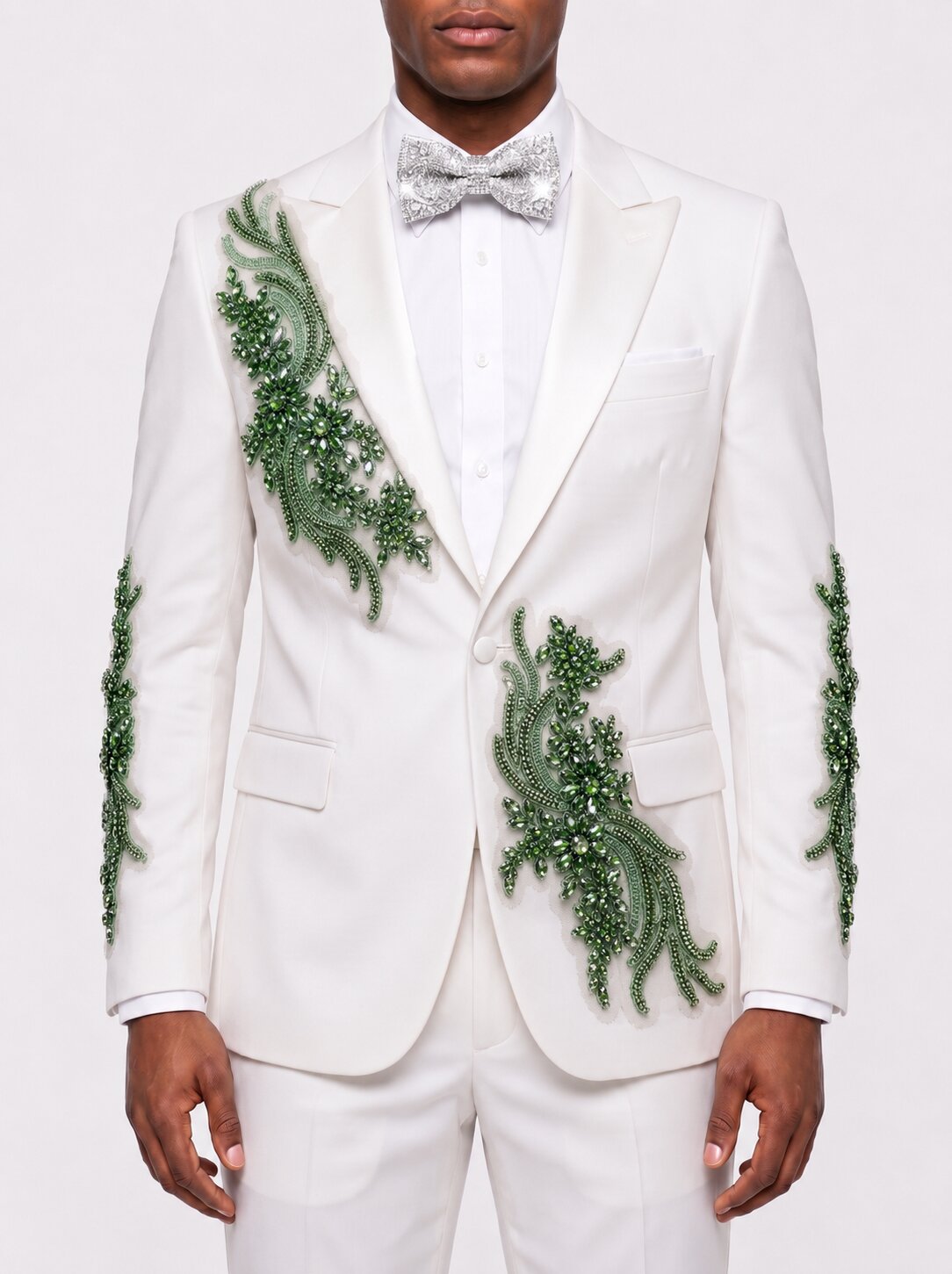 Men's White Suit With Rhinestones 2 Piece
