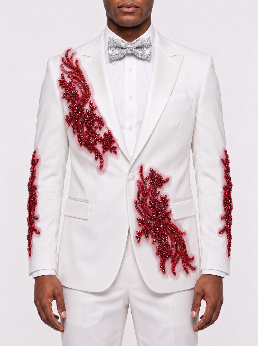 Men's White Suit With Rhinestones 2 Piece