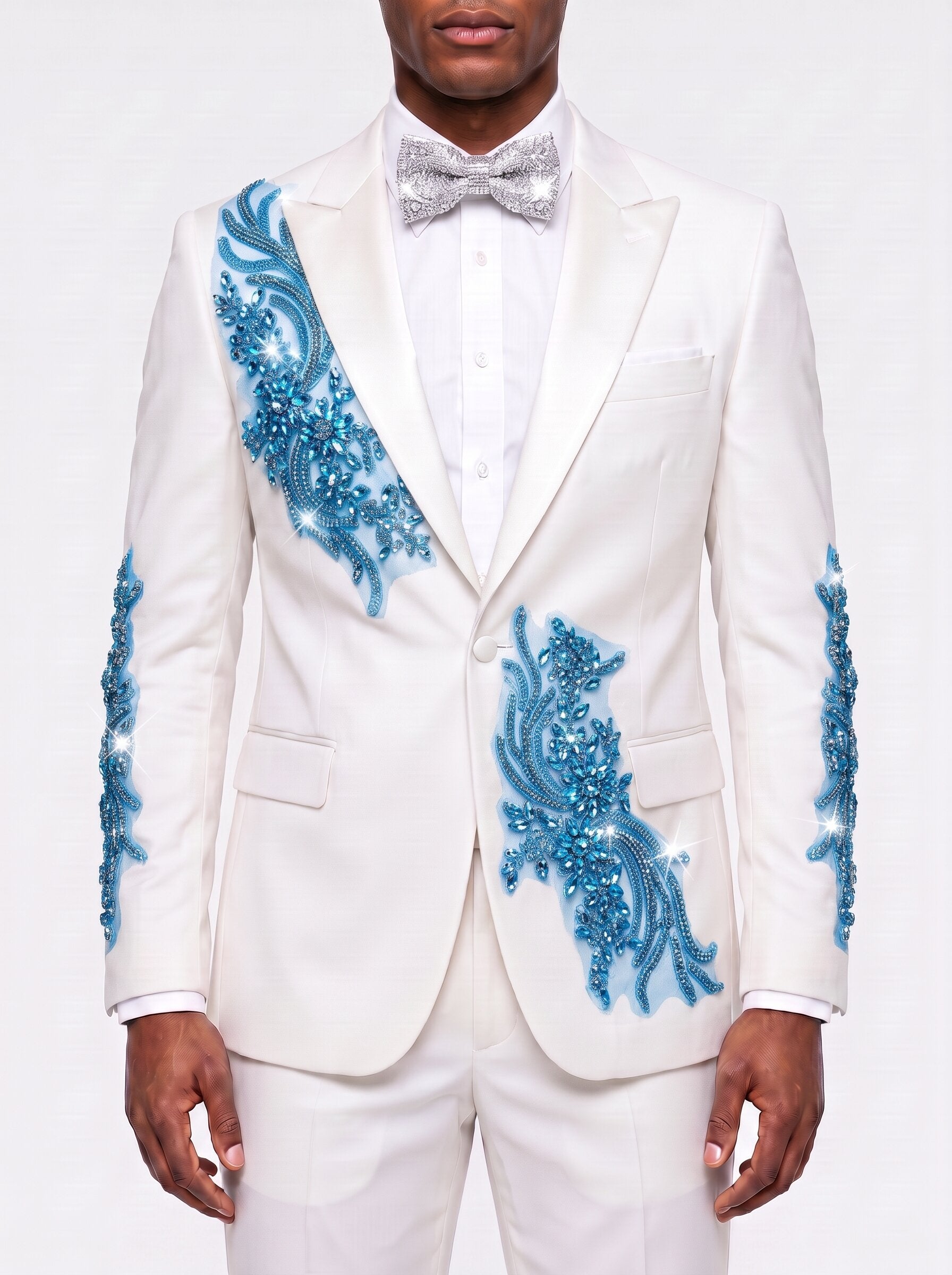 Men's White Suit With Rhinestones 2 Piece