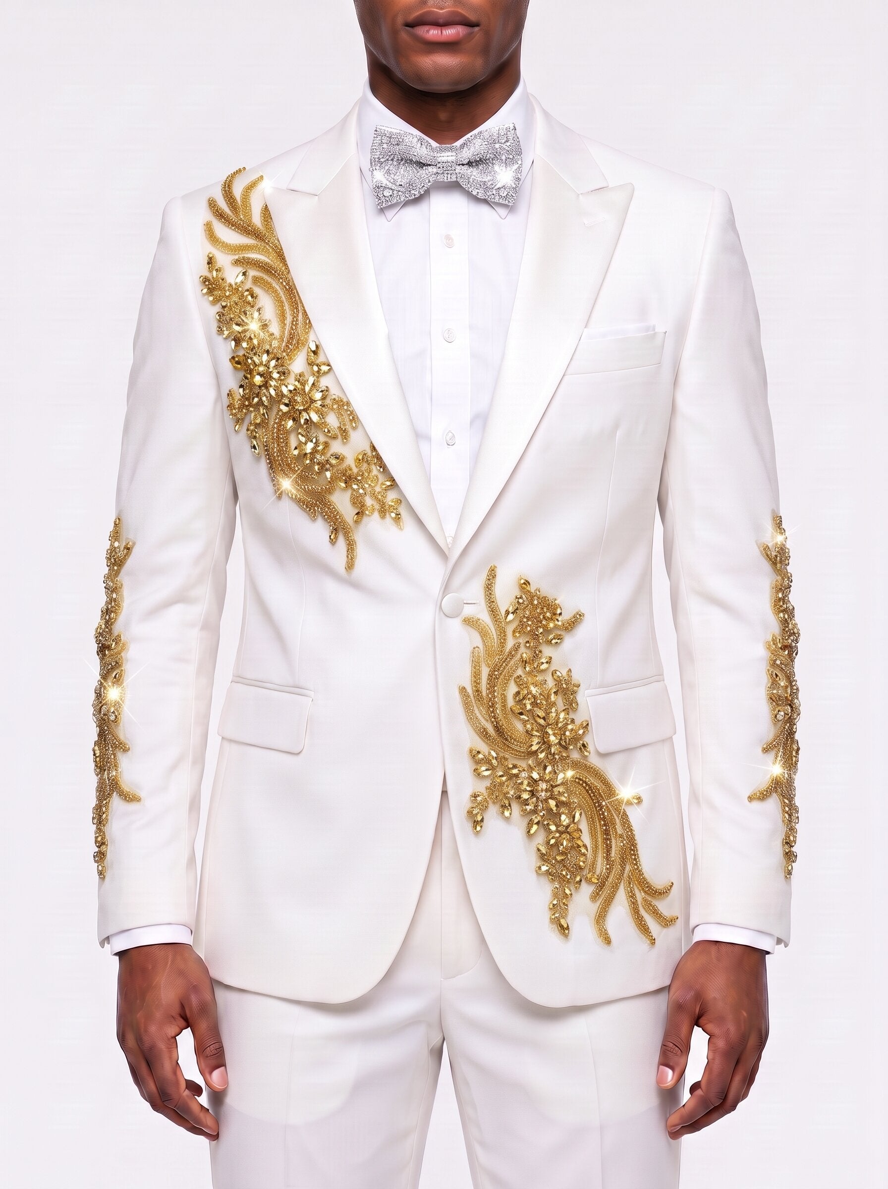 Men's White Suit With Rhinestones 2 Piece
