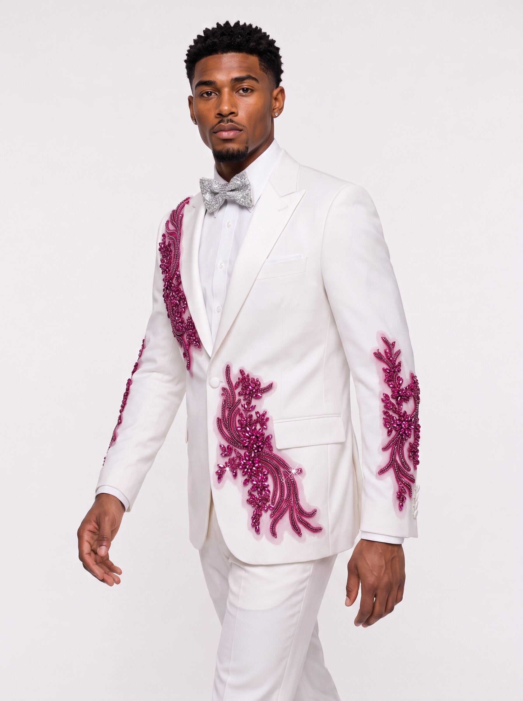 Men's White Suit With Rhinestones 2 Piece