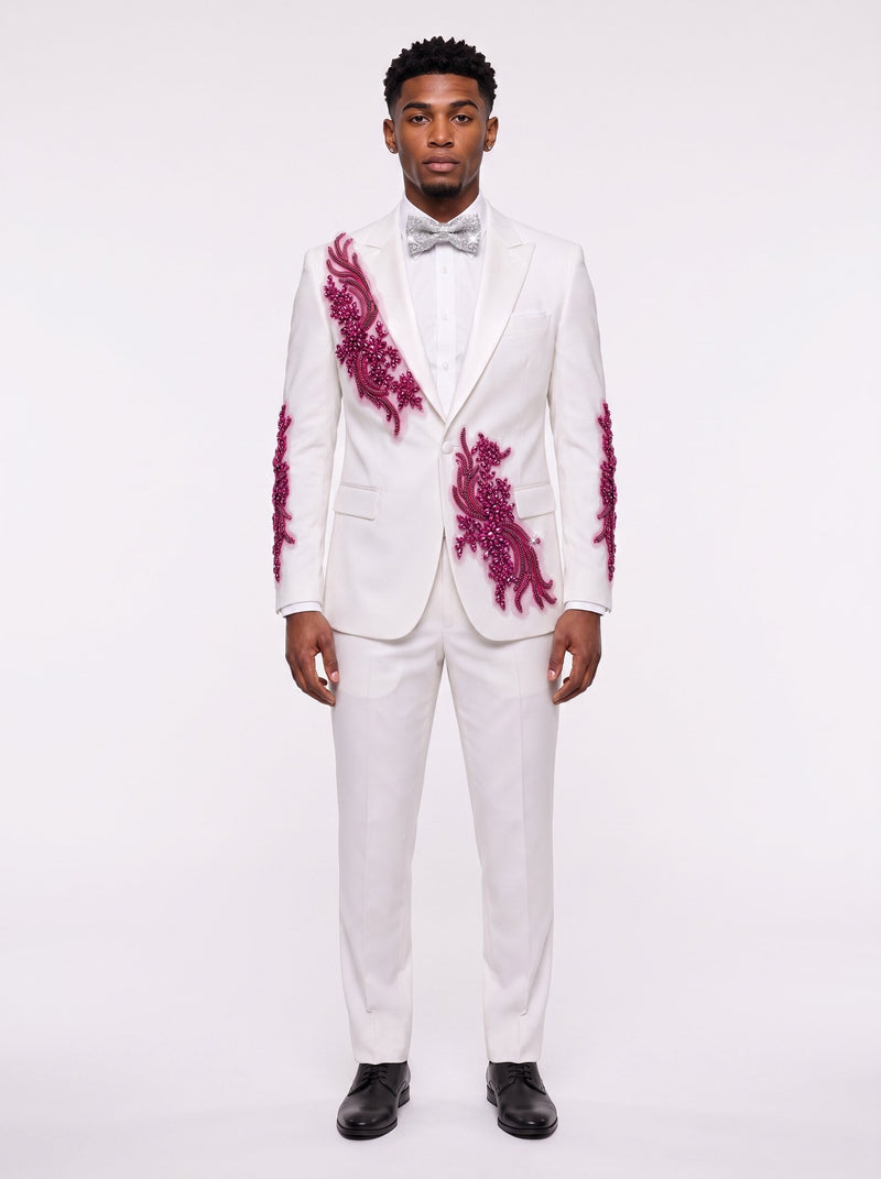 Men's White Suit With Rhinestones 2 Piece