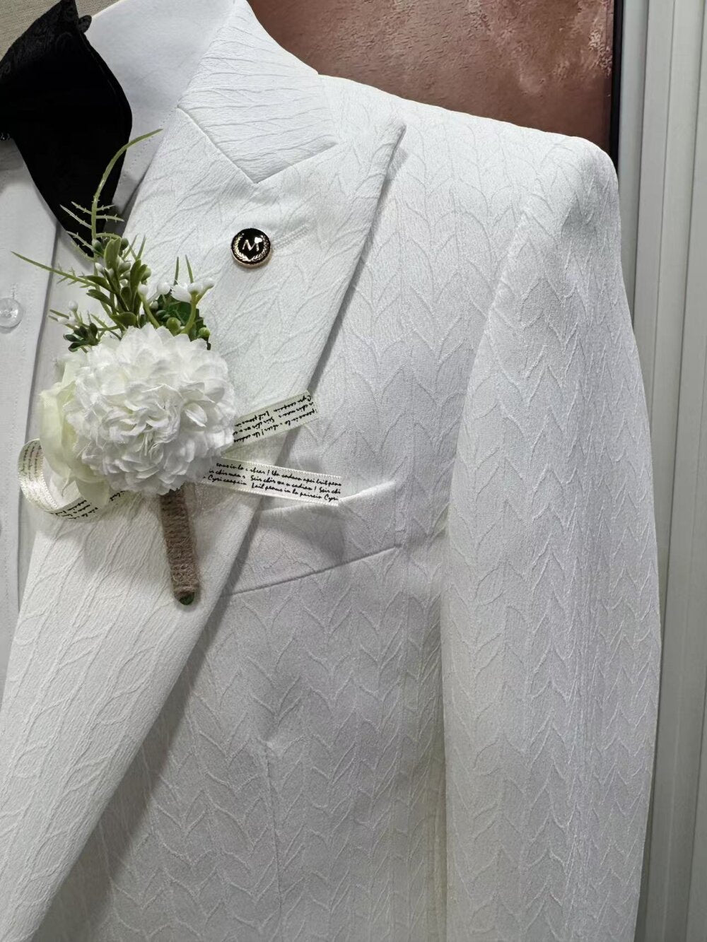 Men's White Textured 3 Piece Wedding Tuxedo