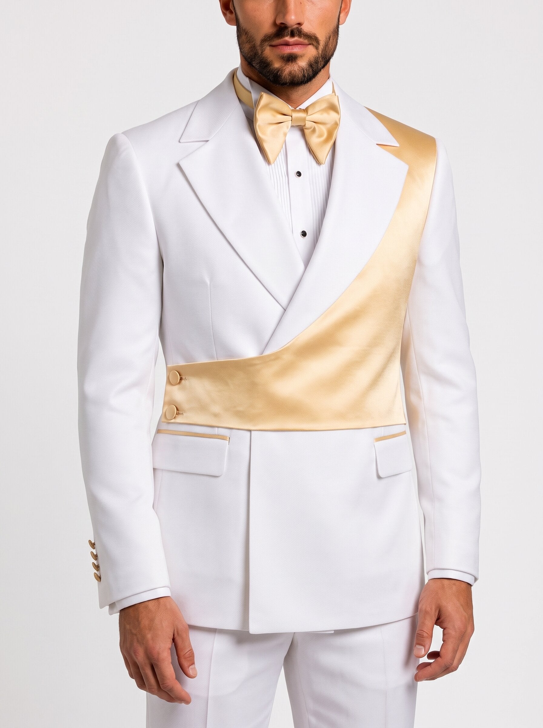 Men’s White and Gold Asymmetric Tuxedo 2 Piece Suit