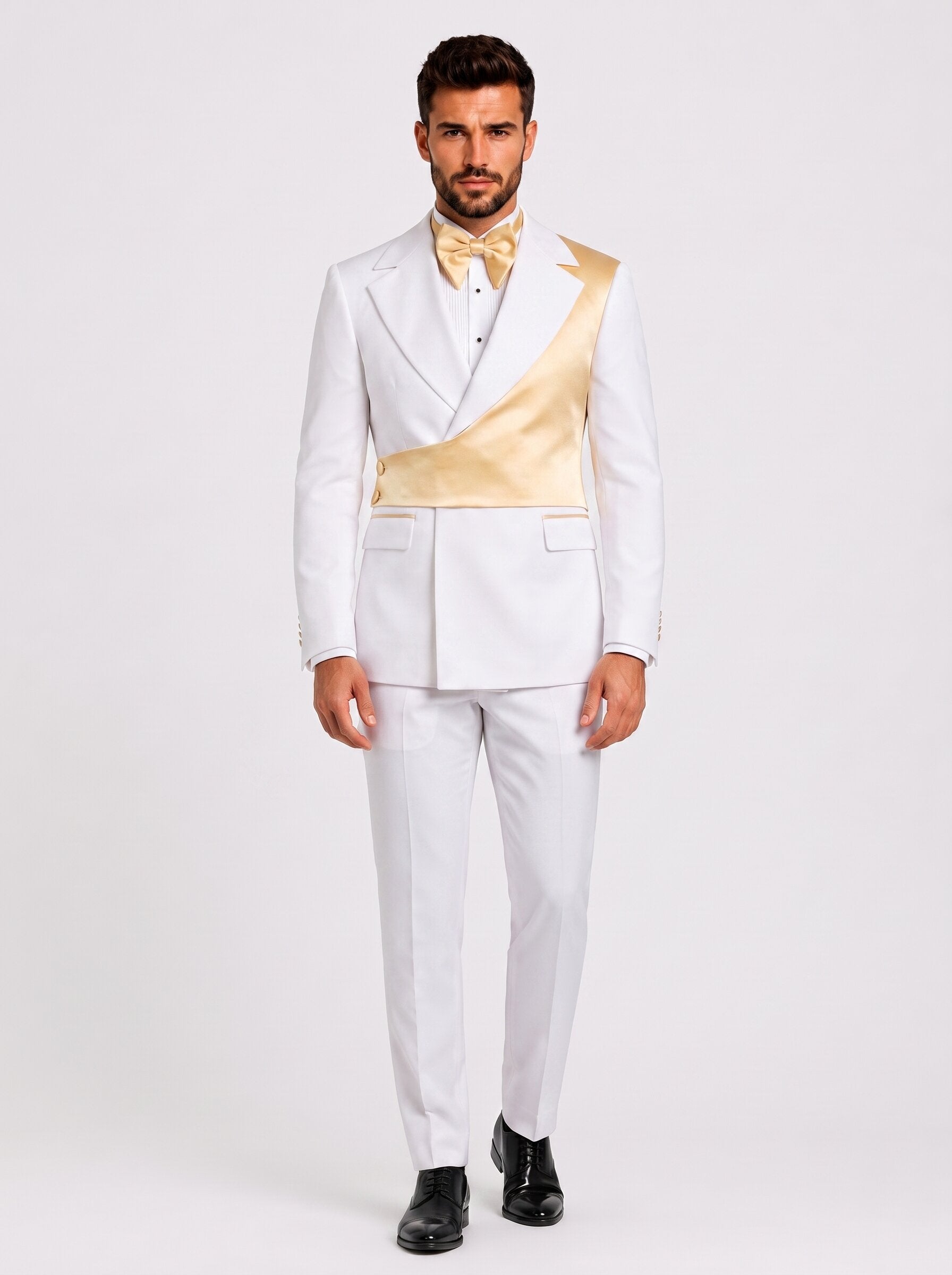 Men’s White and Gold Asymmetric Tuxedo 2 Piece Suit