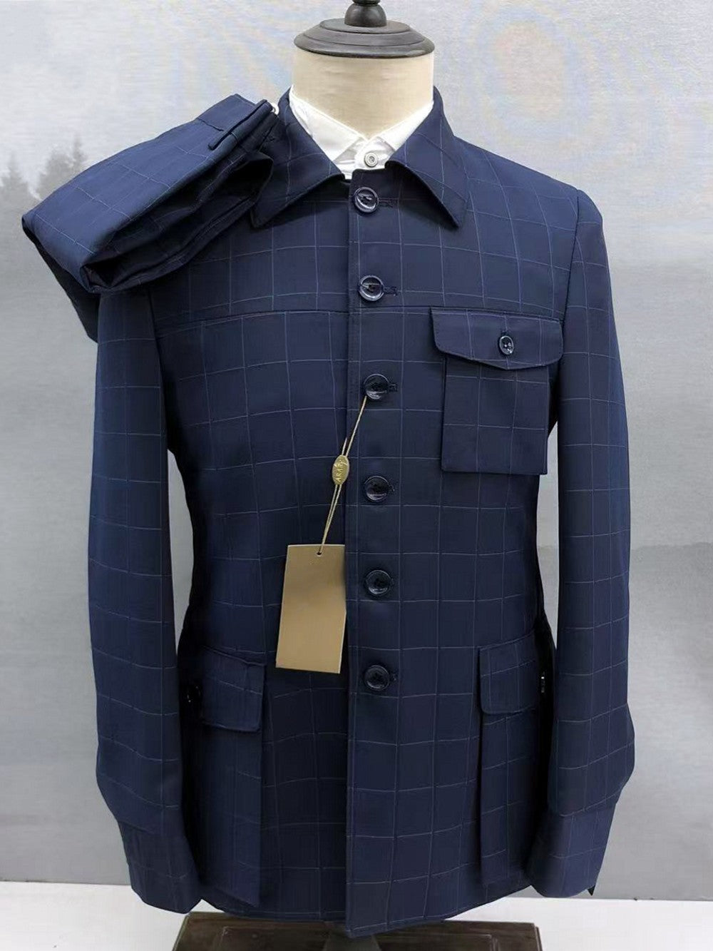 Men’s Windowpane Safari Suit 2 Piece