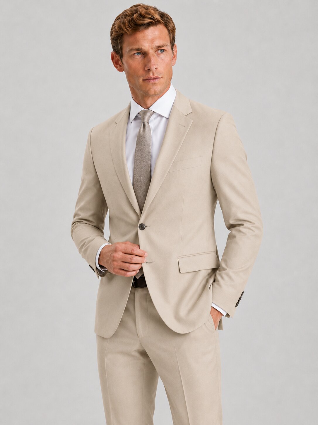 Men's Beige 2 Piece Suit
