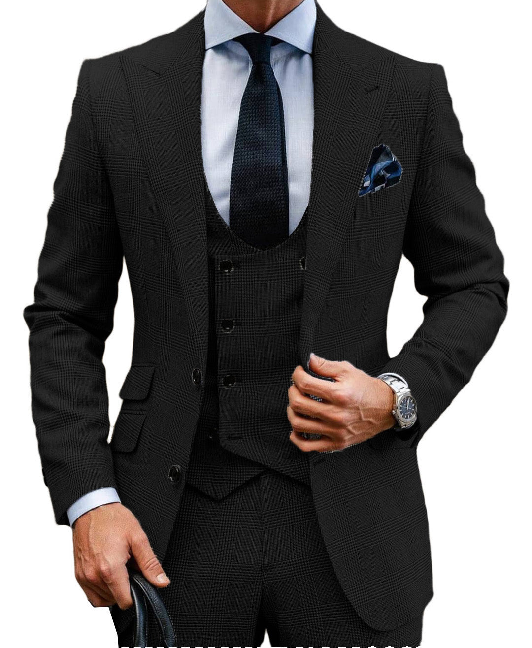 Moranx Mens Suit Regular Fit 3 Piece Wool Checked Wedding Menswear