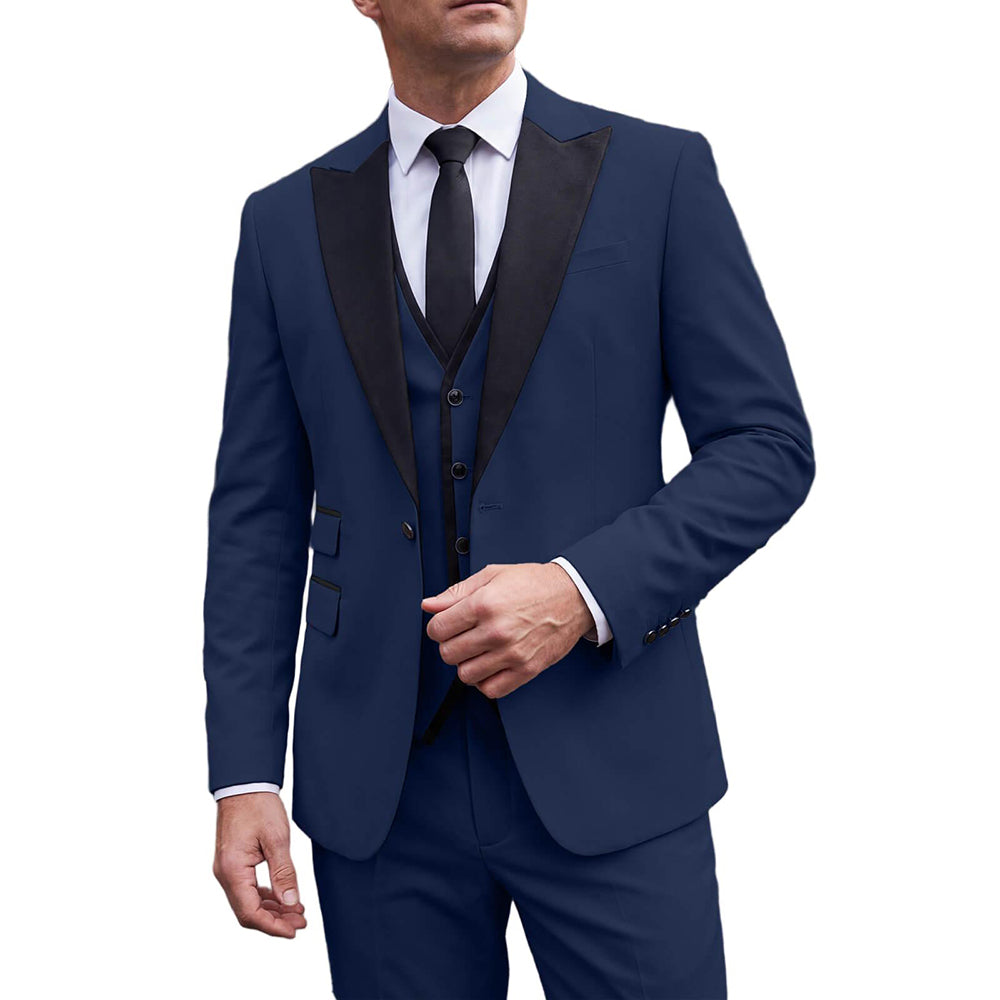 Men's Business 3 Piece Suit Contrast Neckline