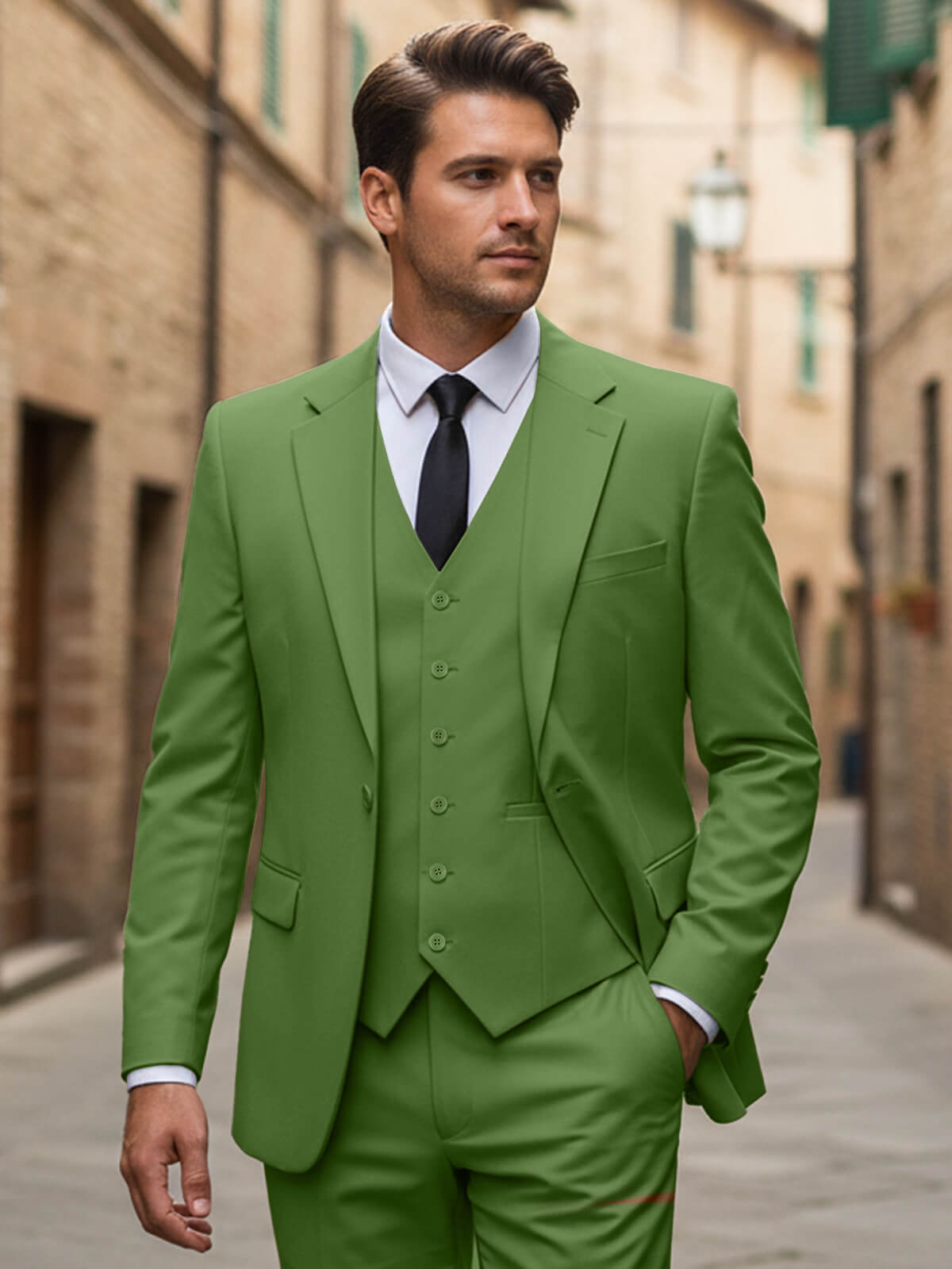 Men's Olive Green 3 Piece Suit