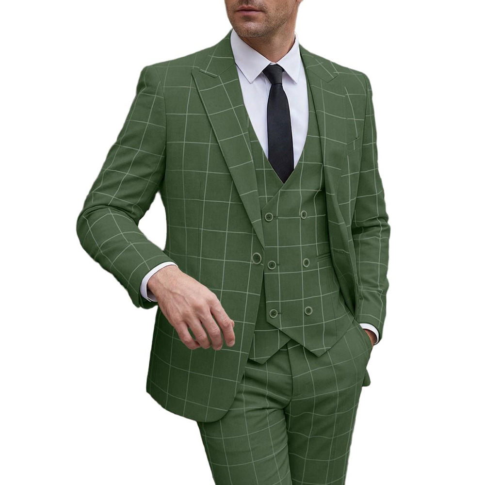 Men's Slim Fit Checkered 3-Piece Suit