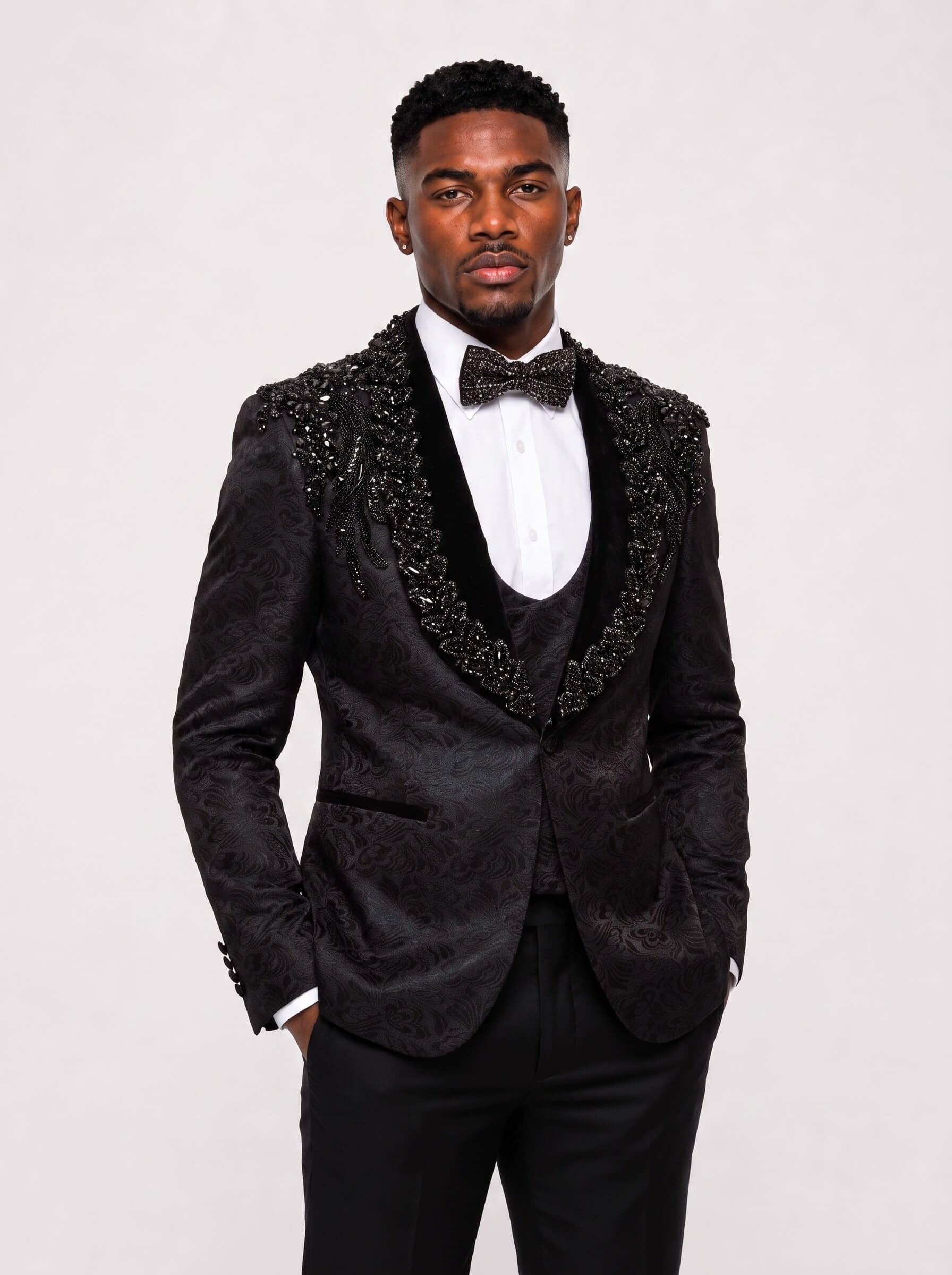 Paisley Jacquard Gem Stone 3 Piece Wedding Tuxedo for Men